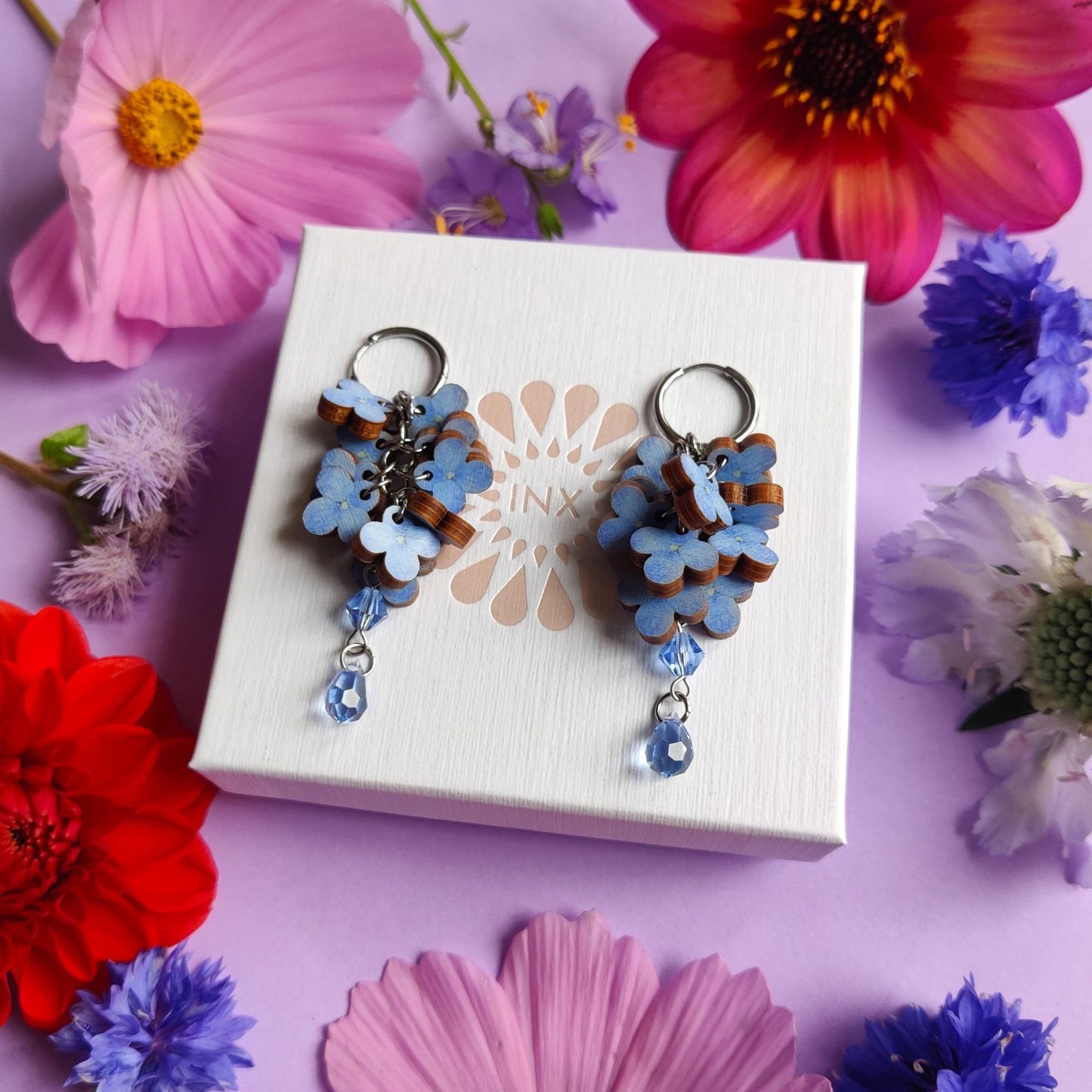 Hortensia Endless Summer -korvakorut (huggie-renkailla)