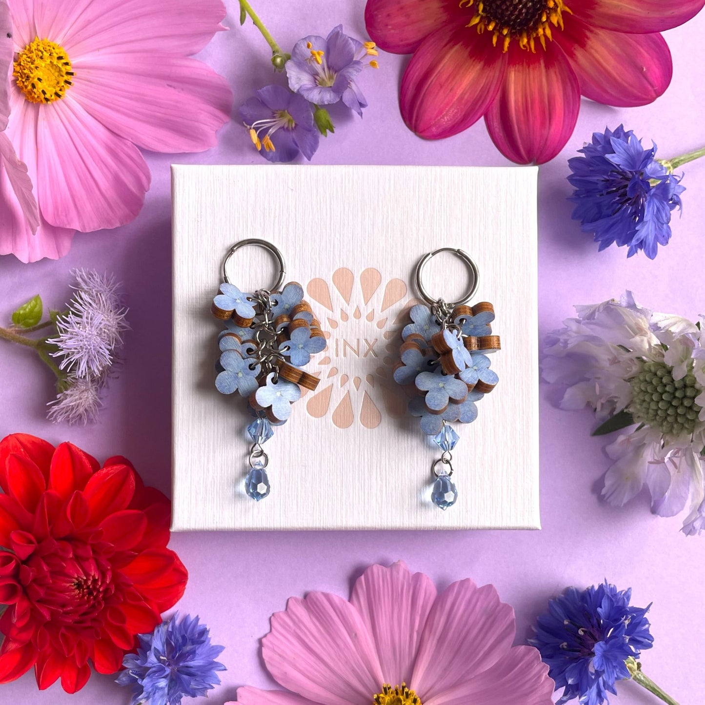 Hortensia Endless Summer -korvakorut (huggie-renkailla)