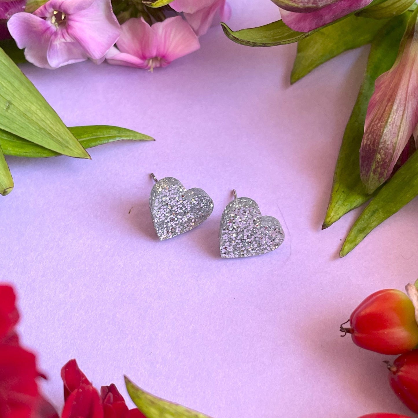 Pienet sydännapit, hopea glitter
